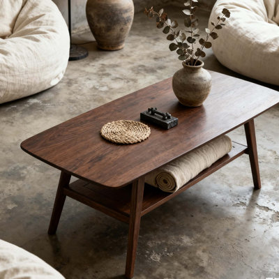 Table basse en bois de chêne massif avec rangement, facile à assembler, parfaite pour le bureau à domicile et le salon, 80 x 50 x 44 cm, finition noyer