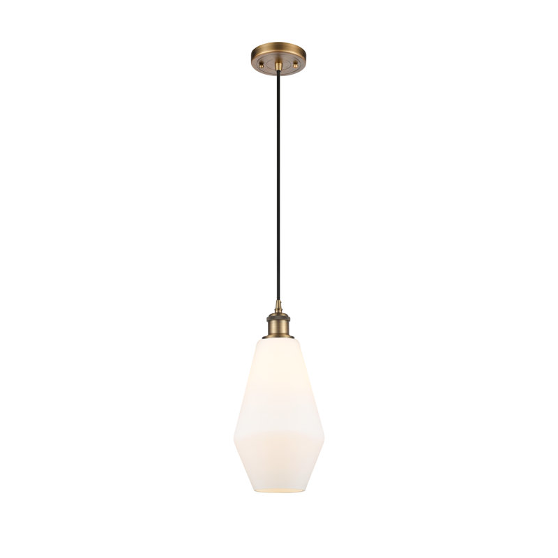 Luminaire suspendu géométrique unique à 1 lumière Gabbie, Blanc mat, Laiton brossé
