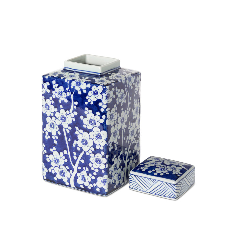 Imperial Ceramic Floral Square Jar, Indigo, Small, 11.02" H x 5.7" W x 5.7" D, 42 pieces