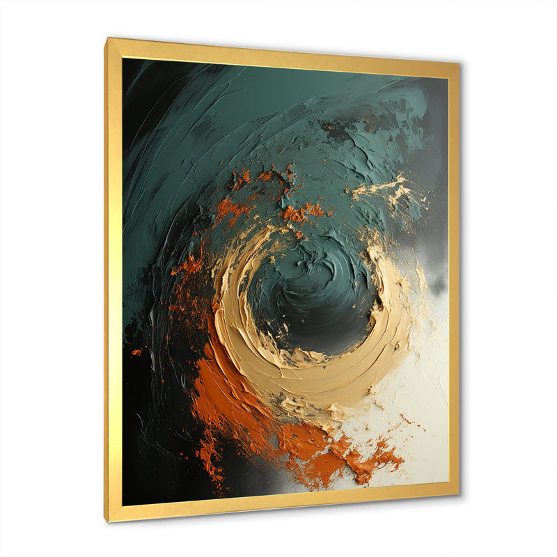 Tempête de pierre orange III - art mural abstrait, H 20 po x l 12 po x P 1 po, Encadrement doré