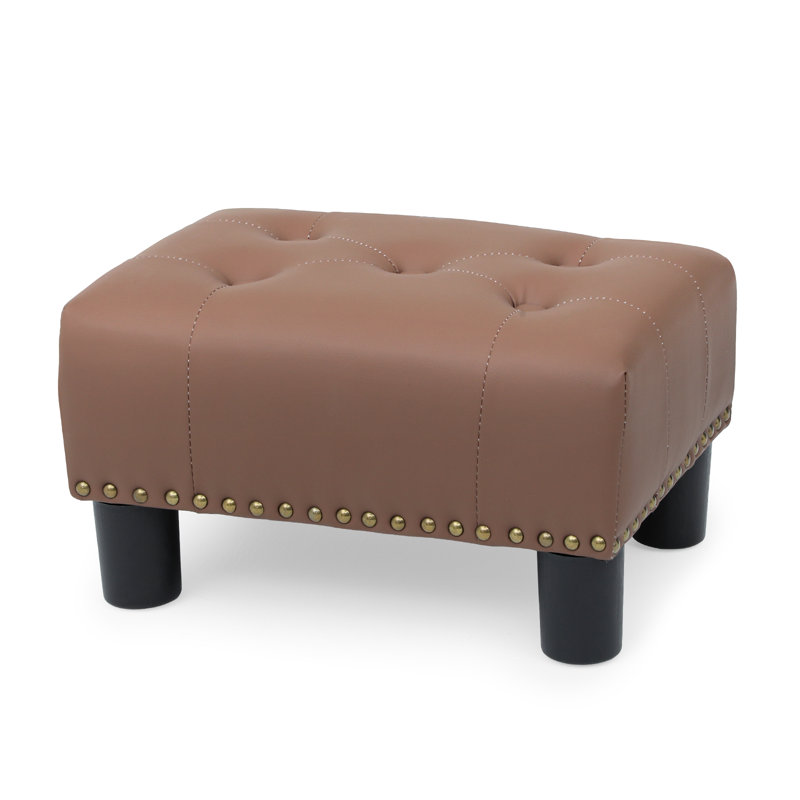 Engelsman Upholstered Ottoman Bench, PU Leather Button Tufted Ottoman Footrest Stool for Living Room, Brown Faux Leather