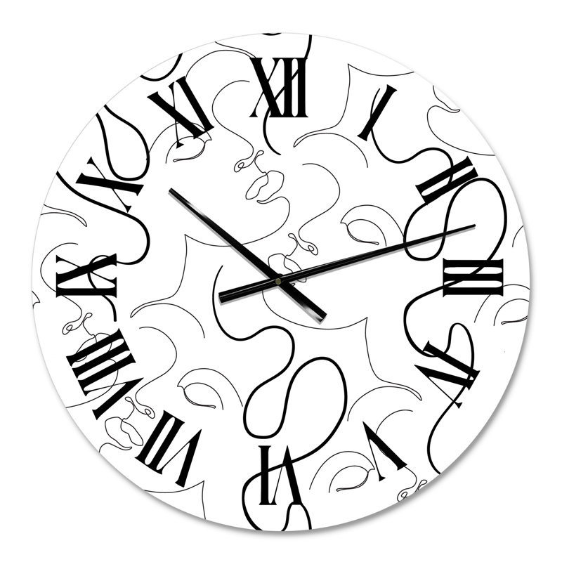 Portraits monochromes d'une ligne - Horloge murale moderne, Moyen