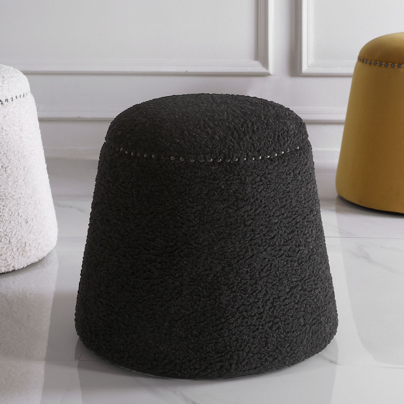 Upholstered Ottoman, Black Wool 