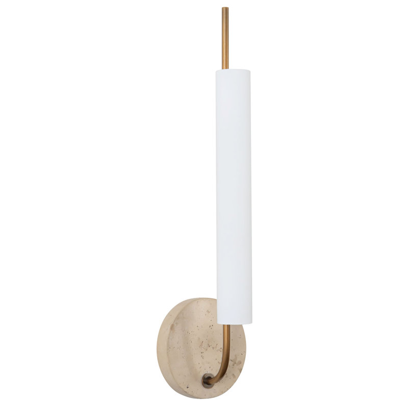 Wick 20-in Black dimmable LED Wall Sconce, Antique Brass / Travertine