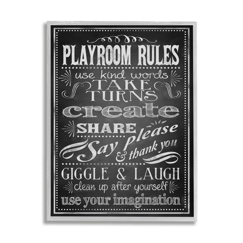 «New Playroom Rules» en noir et blanc par Reesa Qualia - impression, L 16 po x H 20 po, Estampe numérique Farmhouse