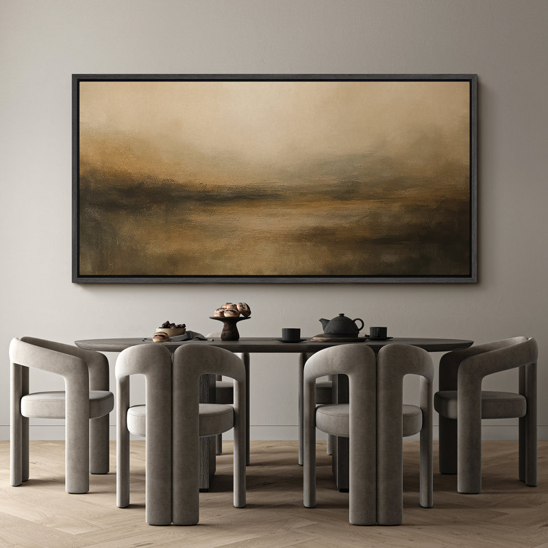 Large Framed Canvas Print Wall Art - Neutral Abstract Landscape Print for Minimalist Modern Wall Decor, 30" H x 60" W, Black