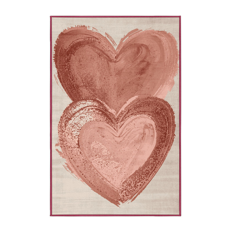 Soft Plush Feliz Valentines Modern & Contemporary Abstract Area Rug in Beige – Rose Binding, 2x3