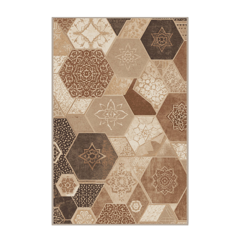 Machine Washable Penola Global Inspired Moroccan Rug in Brown –  Binding, 6 x 9
