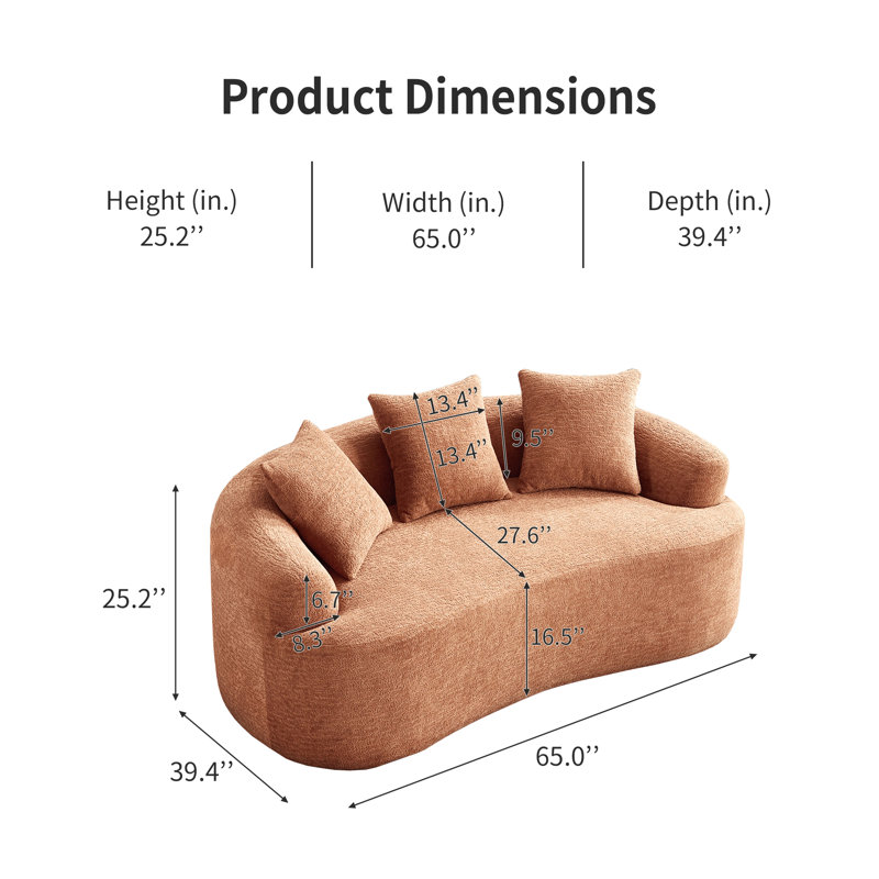 Textured Chenille Fabric Curved 2-seater Sofa With Compressed Foam And Spring Pocket Structure, Coral