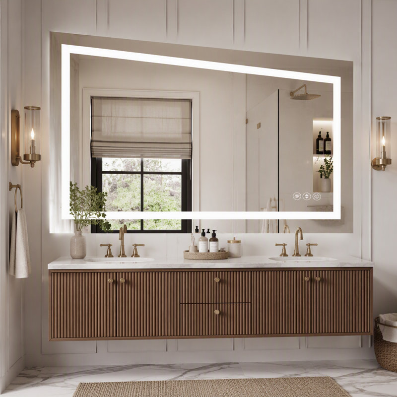 Miroir de salle de bain 48 po x 30 po à DEL sans cadre, miroir intelligent