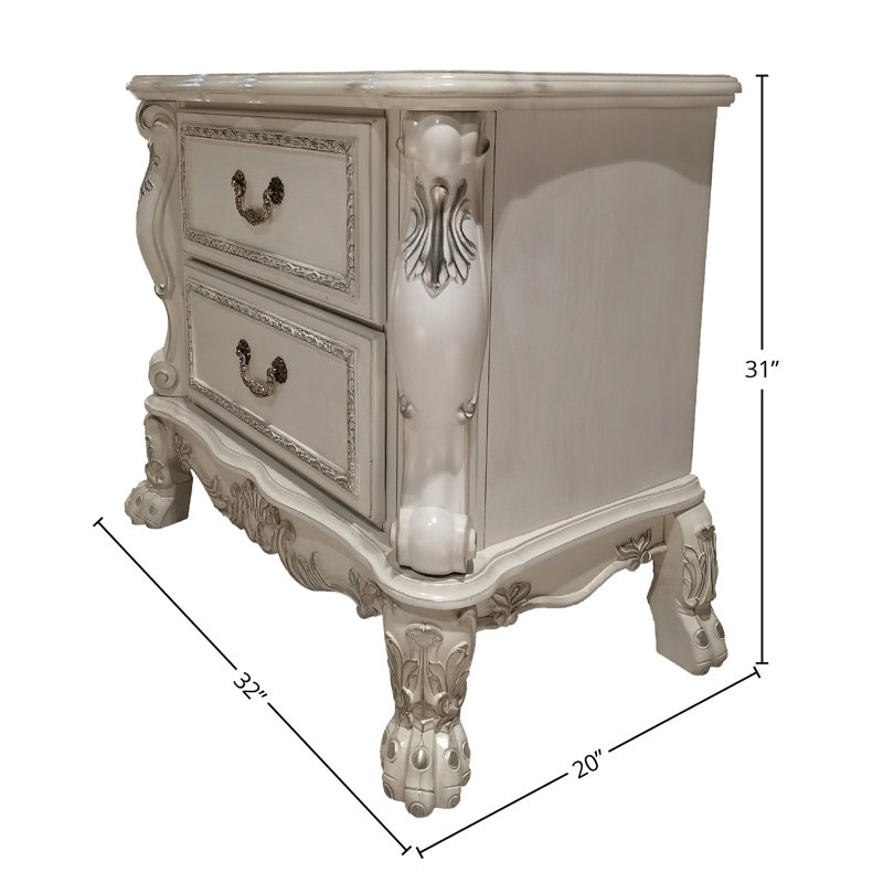 Table de chevet sophistiquée en blanc os - Bois synthétique avec tiroirs de précision précieux pour la chambre à coucher