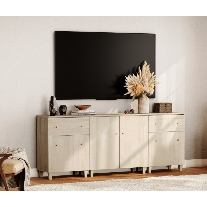 3-In-1 Wooden TV Stand Cabinets For Tvs Up To 85+ Inches, 82.6", Natural Wood