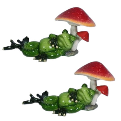 "2-PC Set" ICE ARMOR 6"W Frog Sleeping under Mushroom Figurine Statue Sculpture Ornament Decoration Home/Room Decor and Perfect Gift Ideas for Housewarming, Holidays and Birthdays Great Collectible Addition