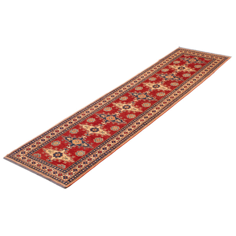 Tapis de couloir unique en laine noué à la main nouvel âge 2 pi 10 po x 11 pi 1 po crème / bleu marine foncé / rouge foncé Aarib