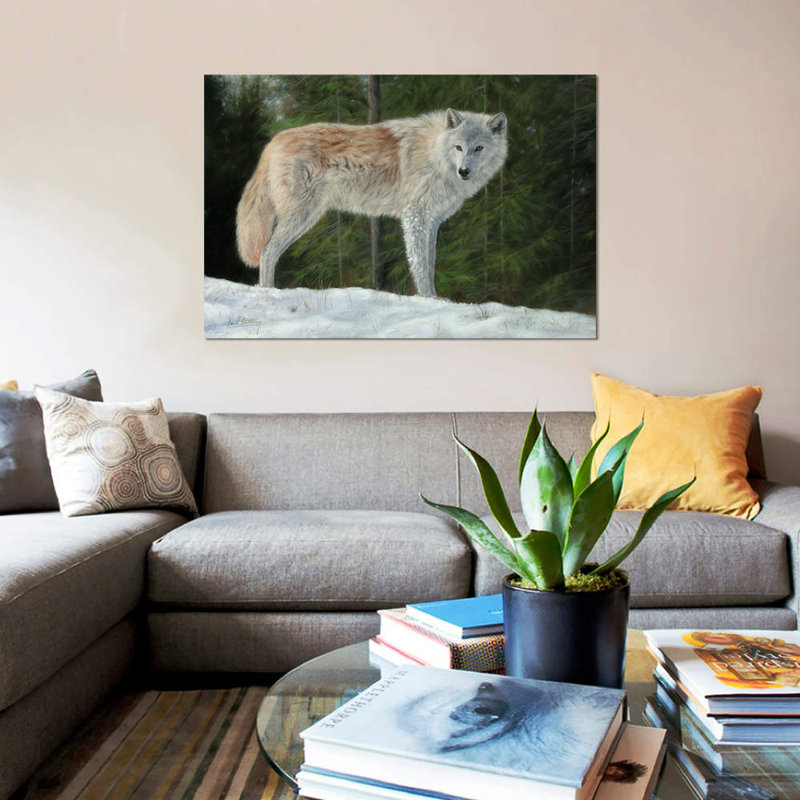 «Gray Wolf in Snow», impression sur toile, H 8 po x l 12 po x P 0,75 po, Toile tendue, Pas de tapis