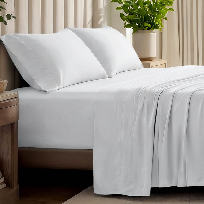 Organic Cotton Jersey Sheet Set, Full/Double Sheet Set +Fitted Sheet+2 Pillowcases, White