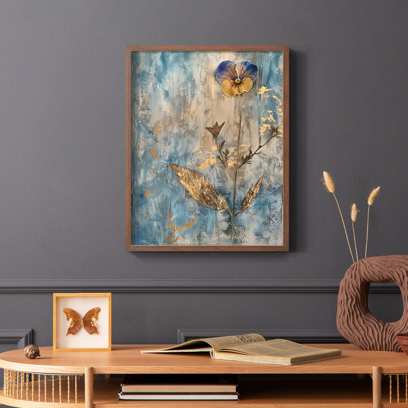 FLORAL Series XLIX - reproduction encadrée de qualité supérieure - prête à être accrochée - aucun clou requis, Noyer