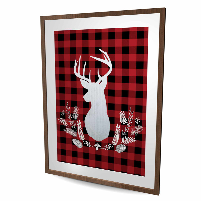 Deer Plaid - Red Framed Matted Print for Home Decor