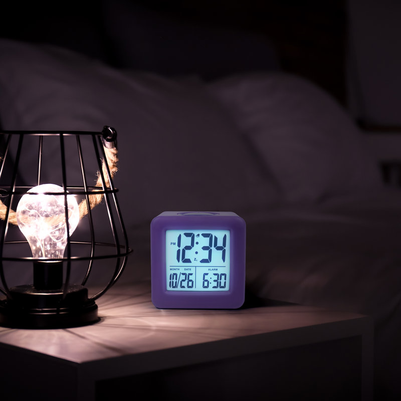 Digital Soft Cube Alarm Tabletop Clock in Purple