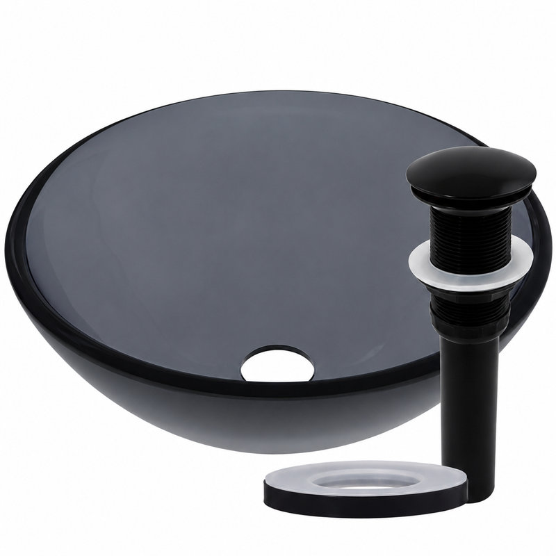 Glass Circular Vessel Bathroom Sink,  Oil Rubbed Bronze