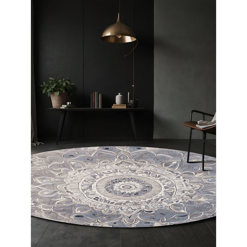 Tapis gris soyeux et moelleux, Rond 3 pi