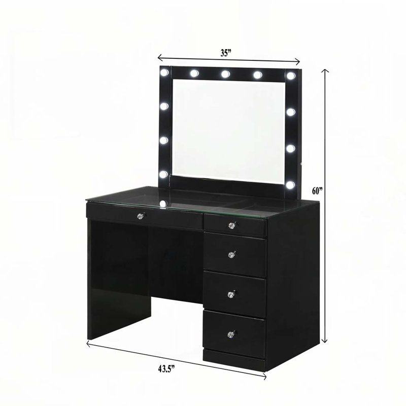 Meuble-lavabo en verre noir 5 tiroirs 1 pièce, Noir