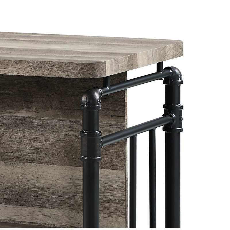Antique Oak And Sandy Grey 5-Shelf Kitchen Island With Generous Storage Area For Bottles Glasses, Tabletop Strong Metal Legs Dining & 5 Shelves, Providing Sufficient Glasses Bottles, Stable Room
