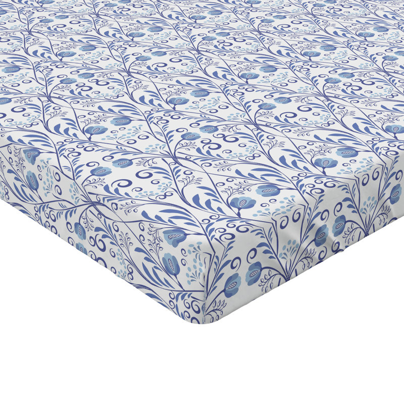 Drap-housse à motif floral Ambesonne, Drap-housse de taille très grand, Ivoire, bleu doux / floral
