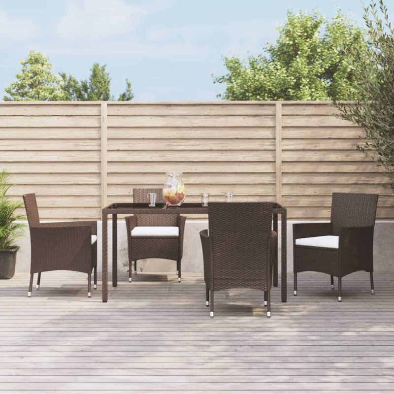 Red Barrel Studio® 5 Piece Patio Dining Set With Cushions Brown Poly Rattan