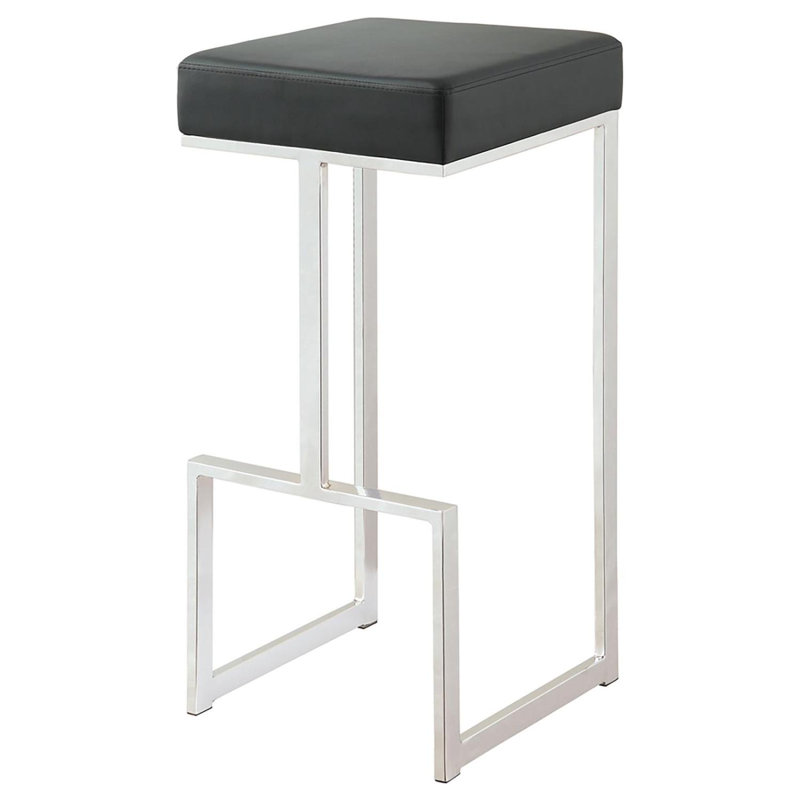 Tabouret de bar moderne avec revêtement en similicuir et pieds chromés, parfait pour les cuisines et les espaces de vie contemporains.