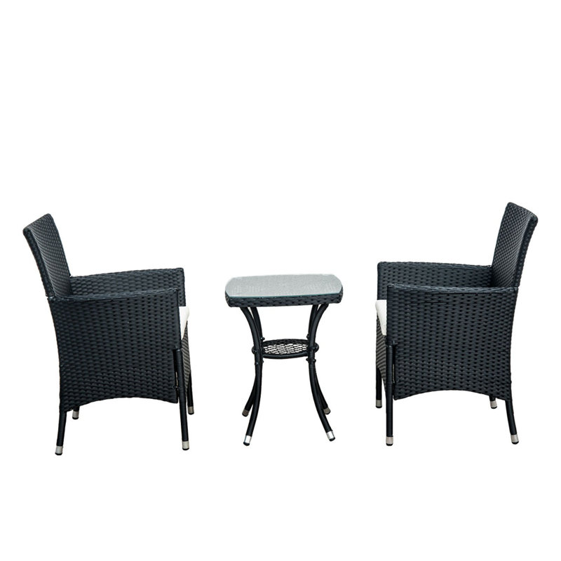 Basilica 2 - Person Patio Dining Set with Square Table , Cushions Included, Black