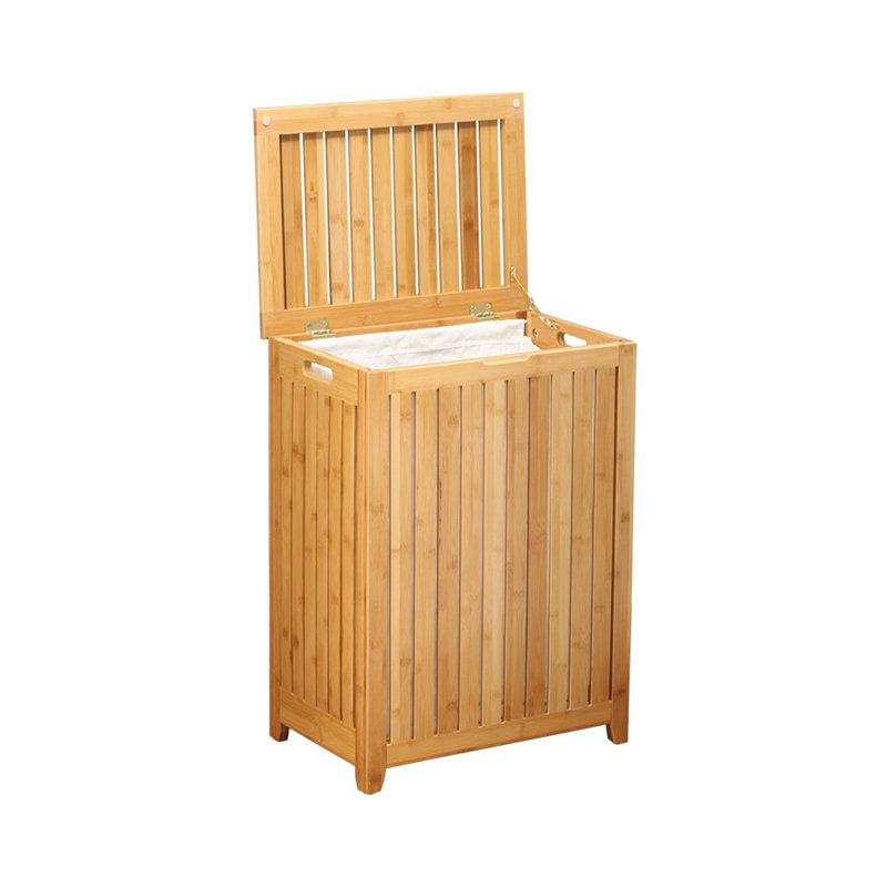 Rectangular Light Wood Bamboo Laundry Hamper with Lid
