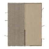 Rug & Kilim’S Accent Kilim, Square Rug In Textural Cream And Gray Stripes