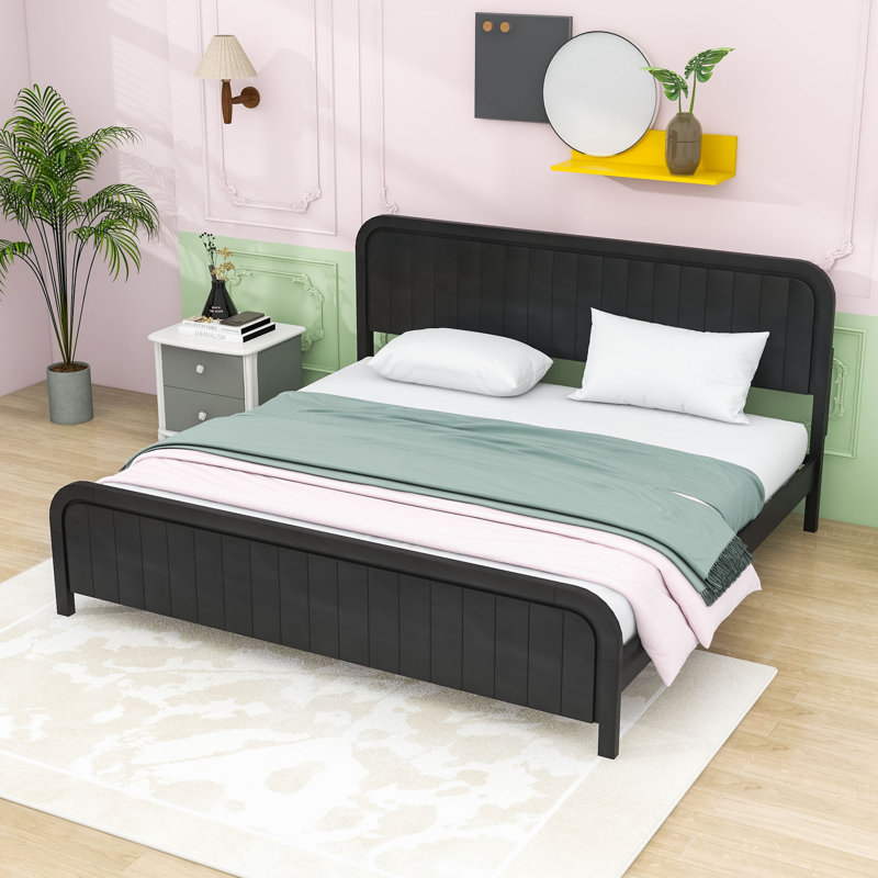 Lit plateforme en bois avec tête de lit, Black, King