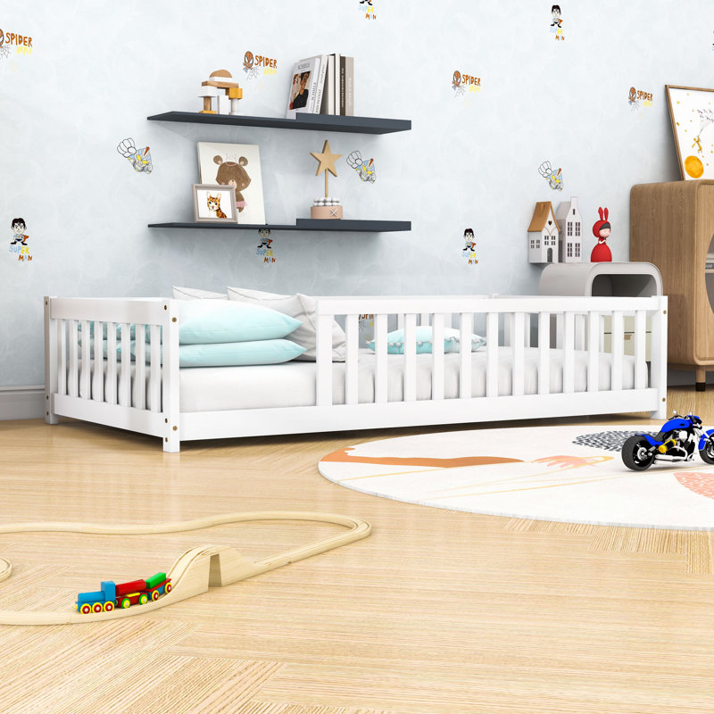 Twin Wooden Frame Kids Bed With Slats, White