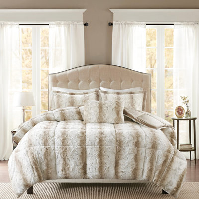Luxury Beige Brown Faux Fur Comforter  4pc Size 4pc