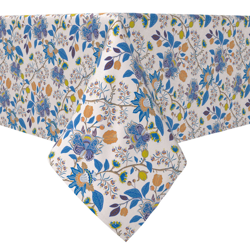 Ambresin Rectangular Tablecloth, 100% Cotton, 60X120", Flowers With Paisley Design