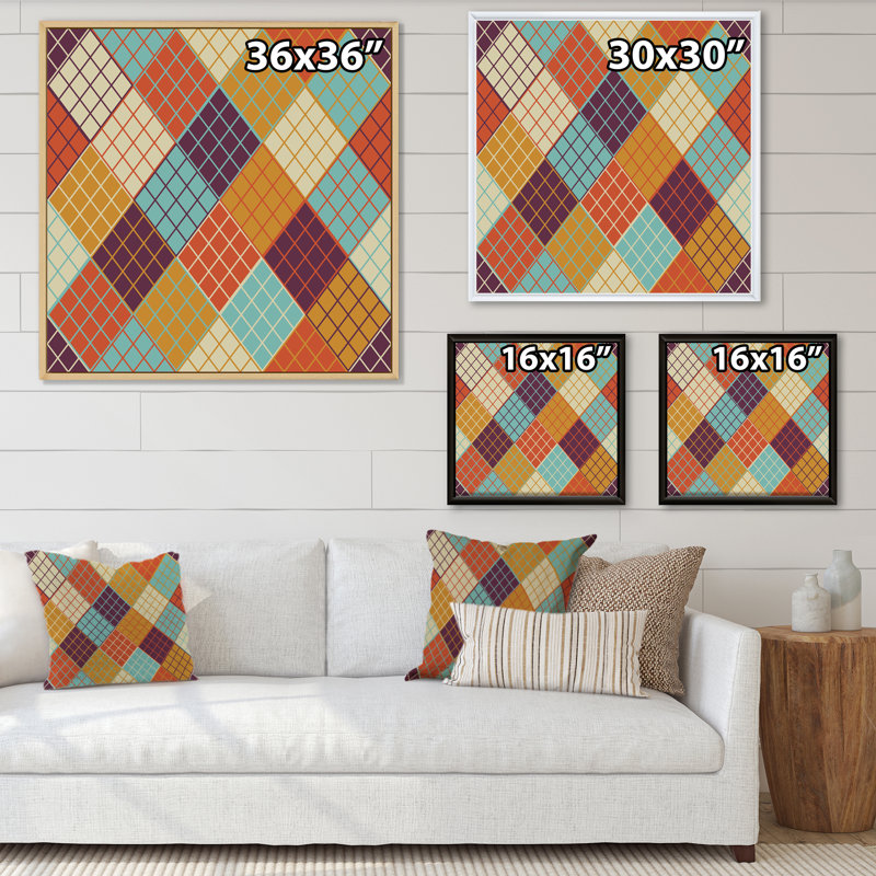 Multicolor Triangular Geometrics III - reproduction d'art sur toile à motifs, Cadre flottant en érable