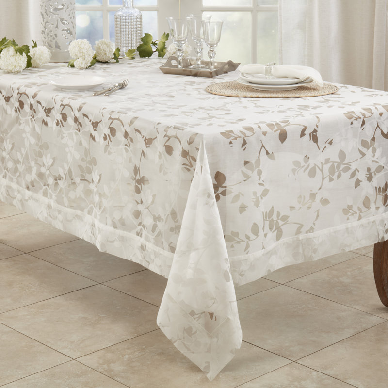 Sheer White Vine Design Rectangular Fabric Tablecloth 65"x140"