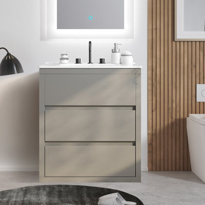 Meuble-lavabo de 30 po avec lavabo en céramique et poignée libre à 45 °