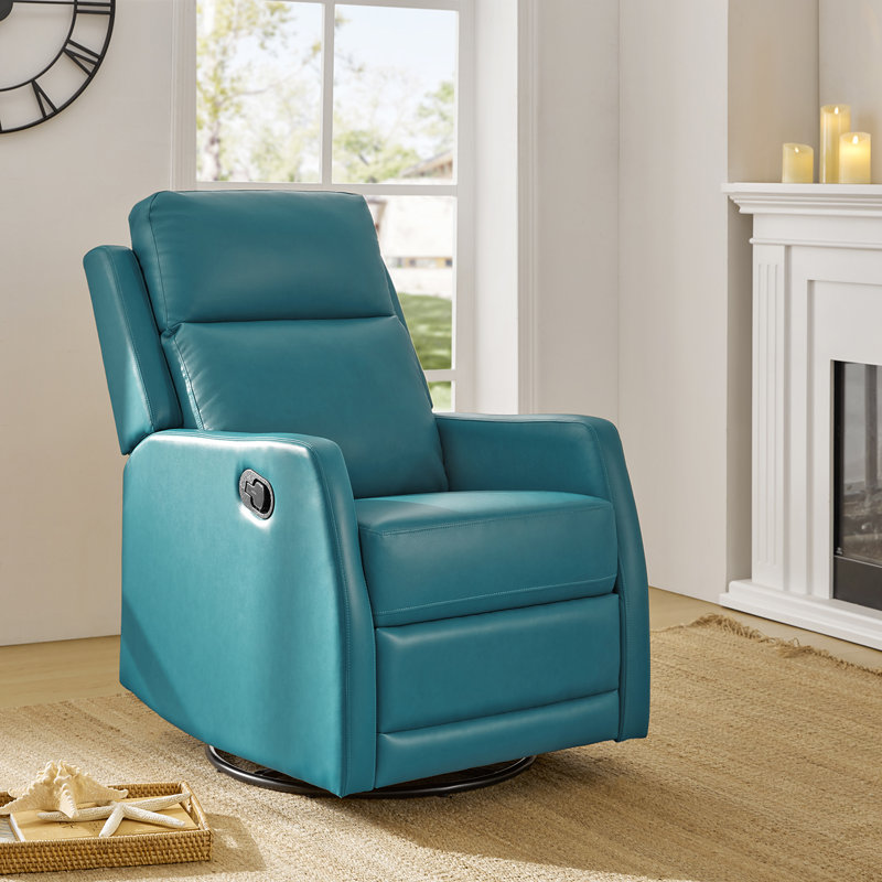 Fauteuil inclinable pivotant en similicuir McGuffey avec base en métal, Velours vert sarcelle