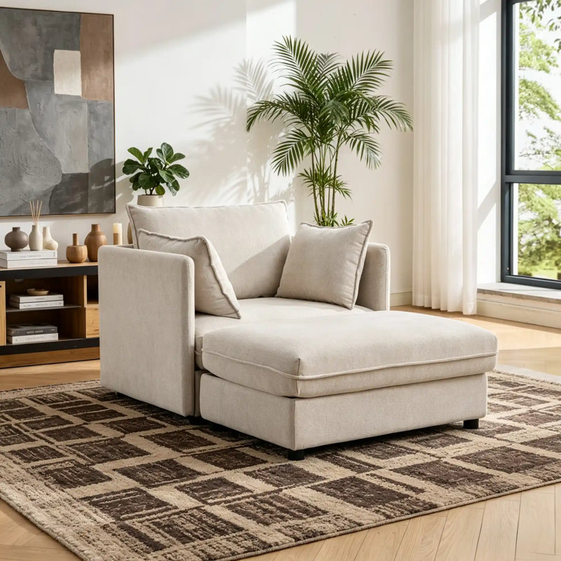Chaise longue rembourrée en chenille blanche avec rangement amovible 58,6 po, Blanc