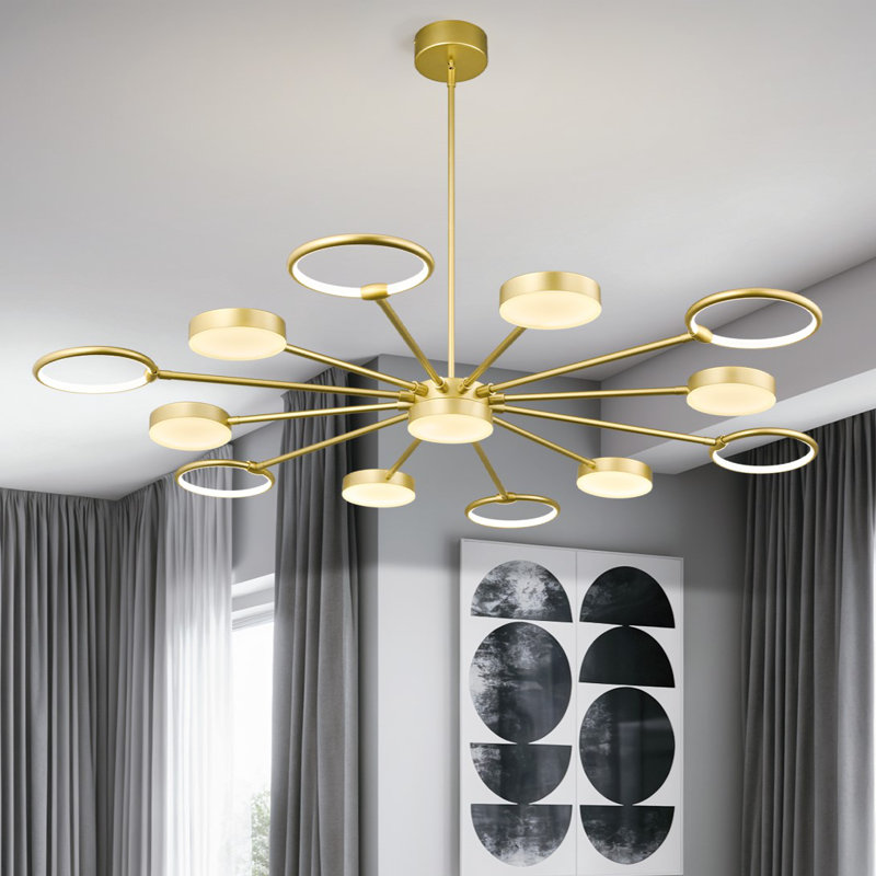 Modern Led Industria Chandeliers Round Pendant Light Farmhouse Sputnik Chandelier Mid Century Ceiling Light Fixtures For Dining Room Bedroom Living Room Kitchen Hallway Foyer（1 Pack）