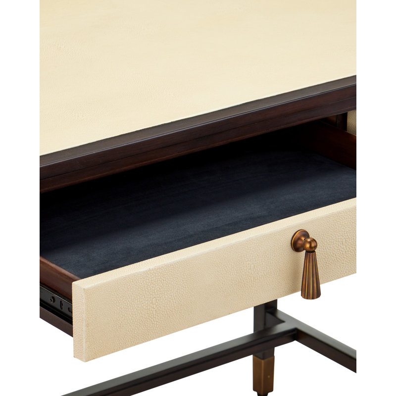 Evie Solid Wood Writing Desk, Ivory, Dark Walnut, Brass