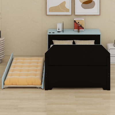 Lit de jour en bois avec couchette, bureau et port USB