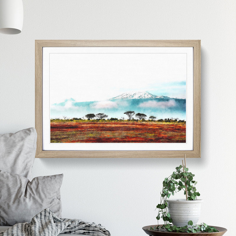 Mount Kilimanjaro In Tanzania - Single Picture Frame Print on MDF, Oak Framed, 62cm H x 87cm W x 2cm D