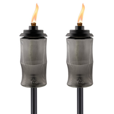TIKI Brand Easy Install 68 Inch Torch Glass Carved 2Pack
