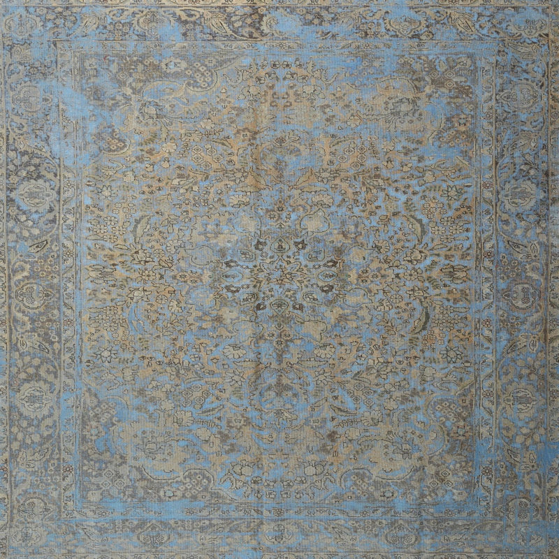 Tapis bleu/brun clair traditionnel, Carré 5 pi