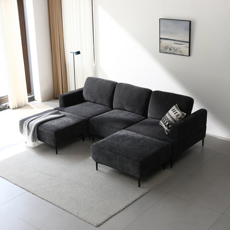 Canapé rembourré avec tabouret 2 pièces, 3, H 33 po x l 100 po x P 71 po, Gris