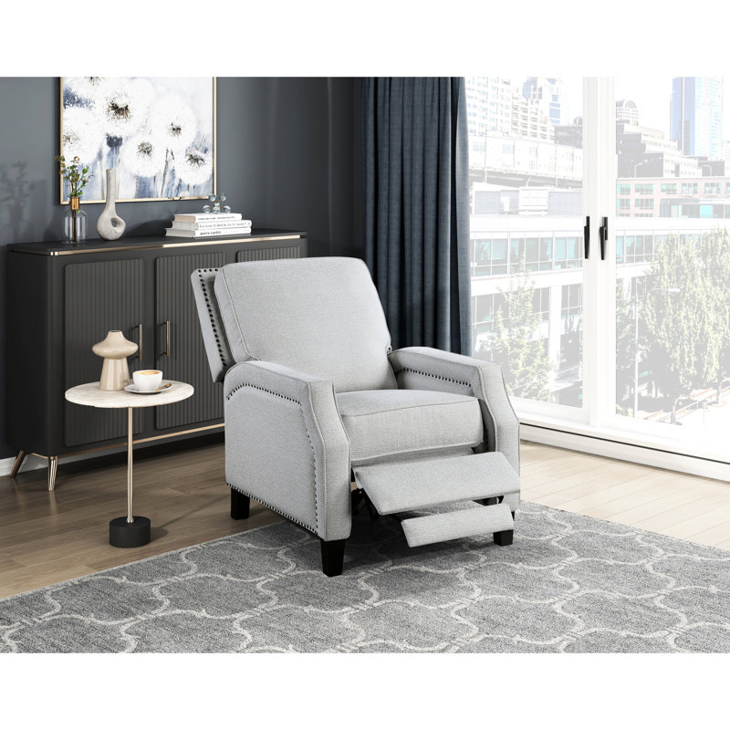 Chaise inclinable avec cadre en bois massif, revêtement en chenille grise, rembourrage en mousse à pression de 25 po